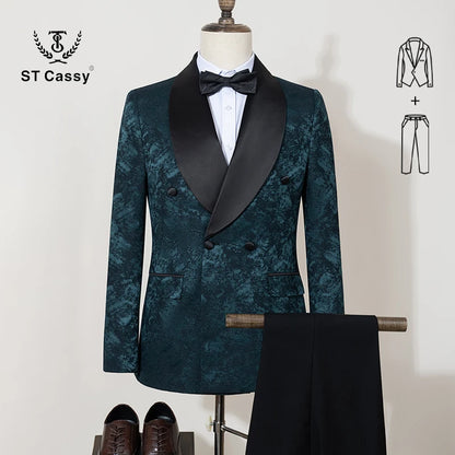 2-Piece Jacquard Shawl Suit
