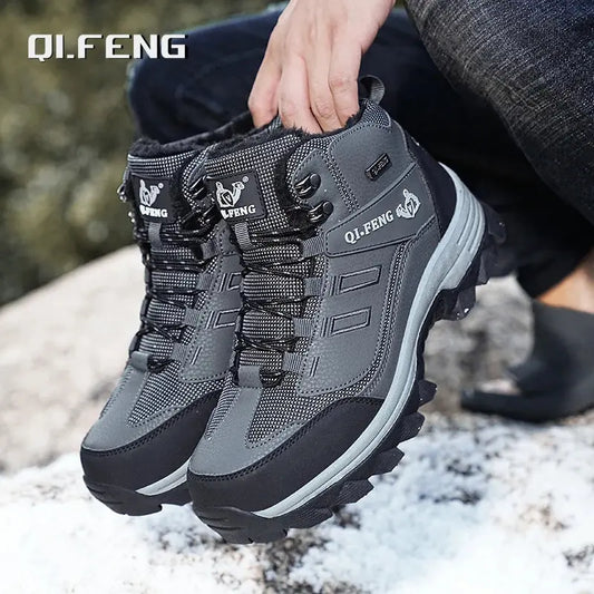 New Large High Top Plush Outdoor Mountaineering Shoes Tactical Footwear Black Combat Boots Men Large Sneaker Winter Snow Boots - Chicchar Fashion
