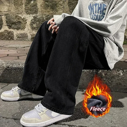 Fleece-Lined Wide Leg Jeans