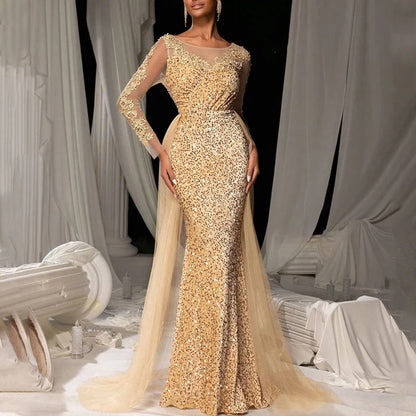 Sequined Lace Mermaid Gown