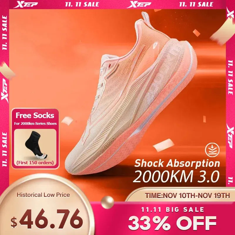 Xtep 2000km 3.0 Running Shoes For Women 2025 Spring Sneakers Cushioning Training Jogging Wear-Resistant Lightweight 875118110034 - Chicchar Fashion