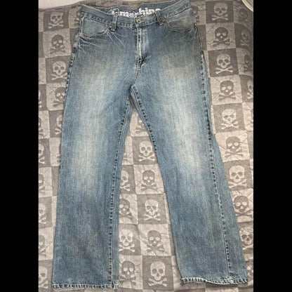 Y2K Wide-Leg Embroidered Jeans