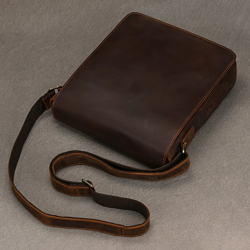 Vintage Cowhide Leather iPad Crossbody Messenger Bag