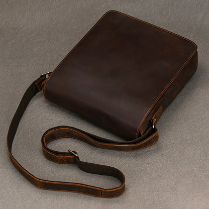 Vintage Cowhide Leather iPad Crossbody Messenger Bag