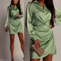 Satin Long Sleeve Wrap Dress