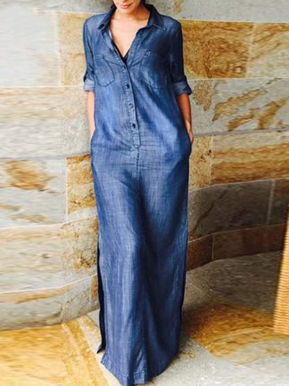 Denim A Line Long Dress
