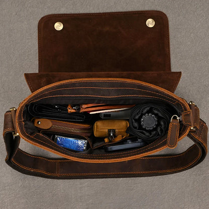 Vintage Cowhide Leather iPad Crossbody Messenger Bag