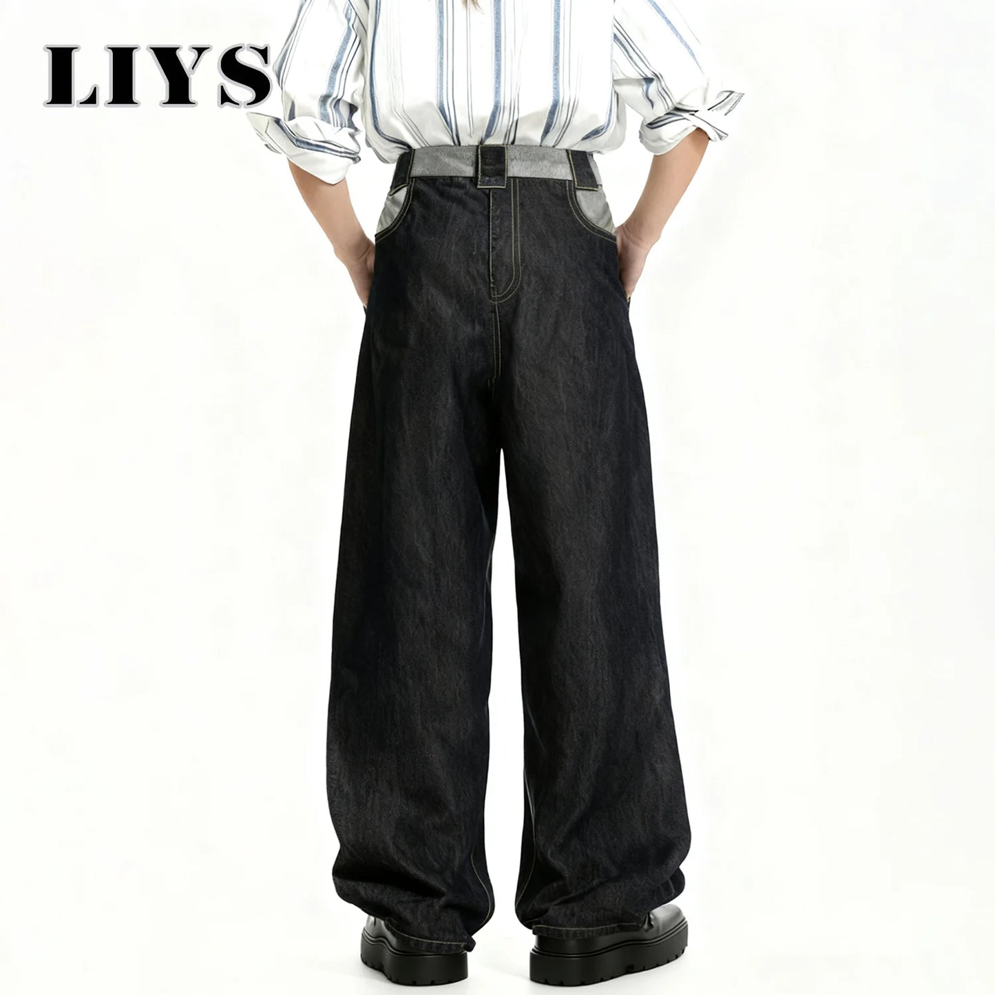 Black Baggy Wide-Leg Denim