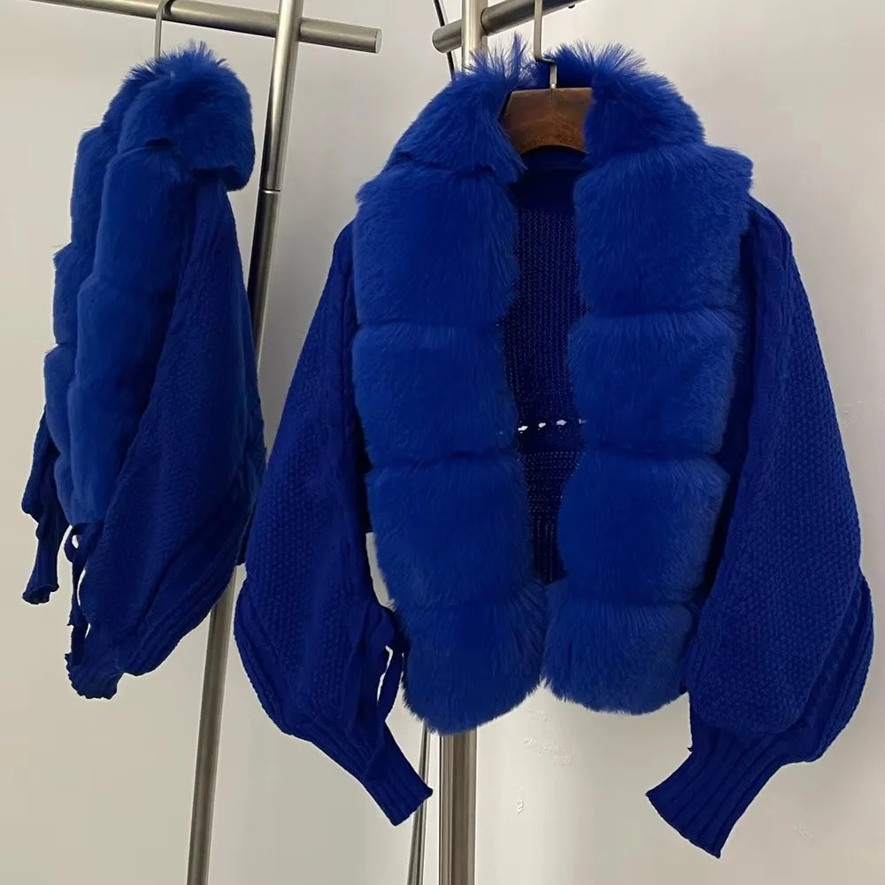 Faux Fur Cropped Knit Cardigan Chicchar Fashion