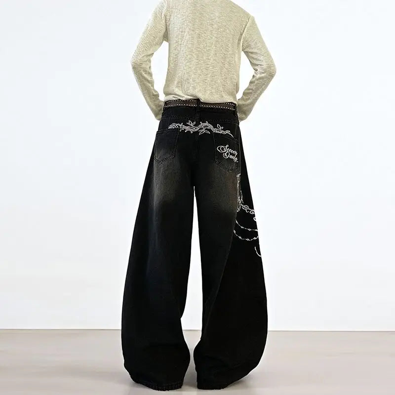 Y2K Embroidered Baggy Jeans