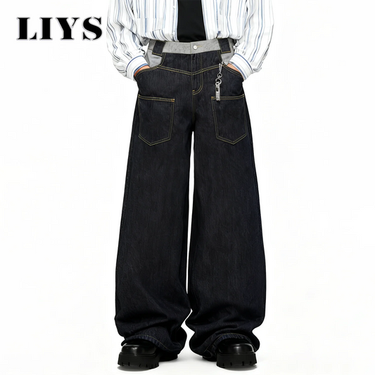 Black Baggy Wide-Leg Denim