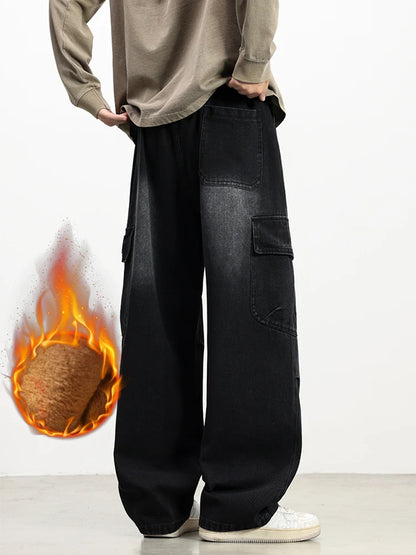 Fleece Cargo Wide-Leg Jeans
