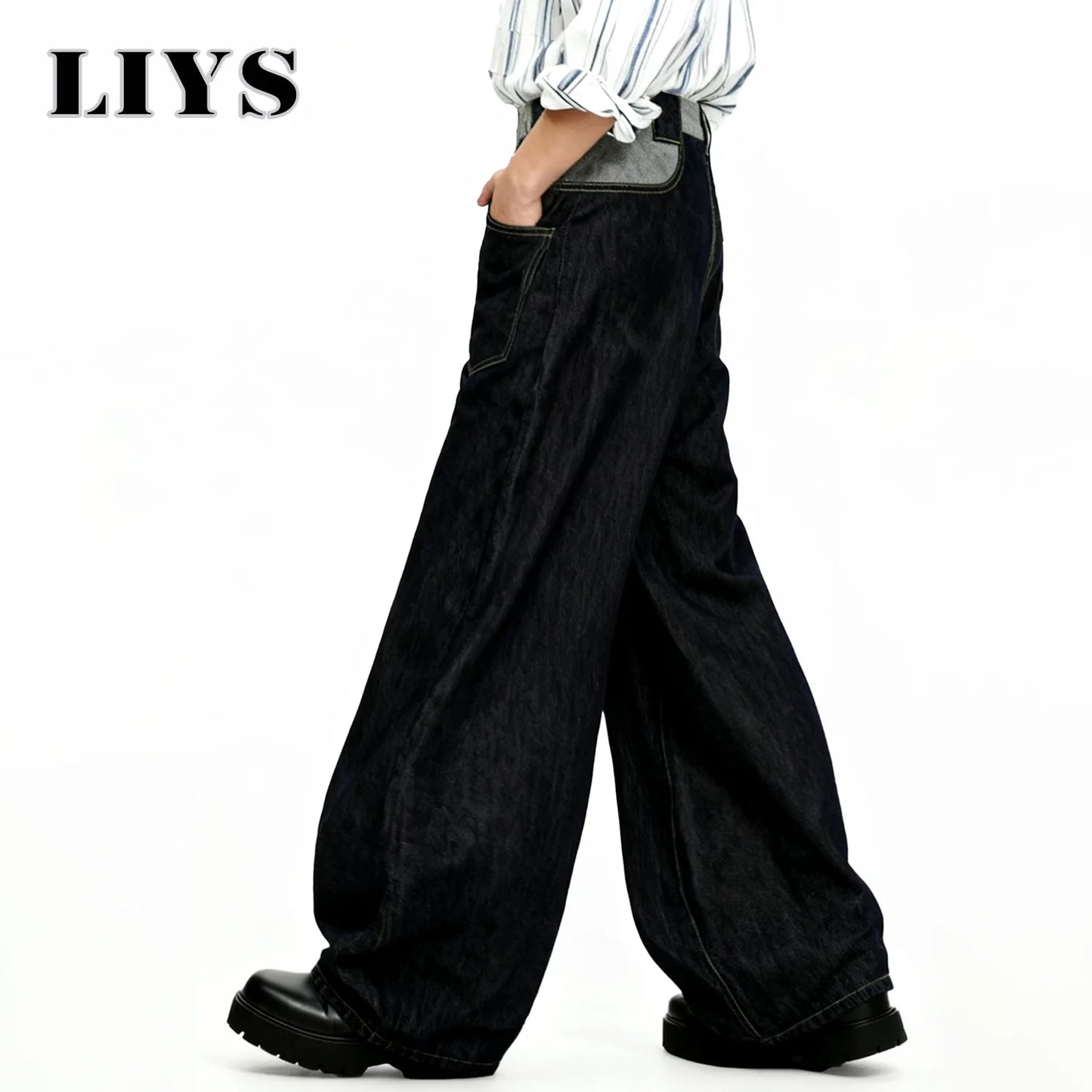 Black Baggy Wide-Leg Denim