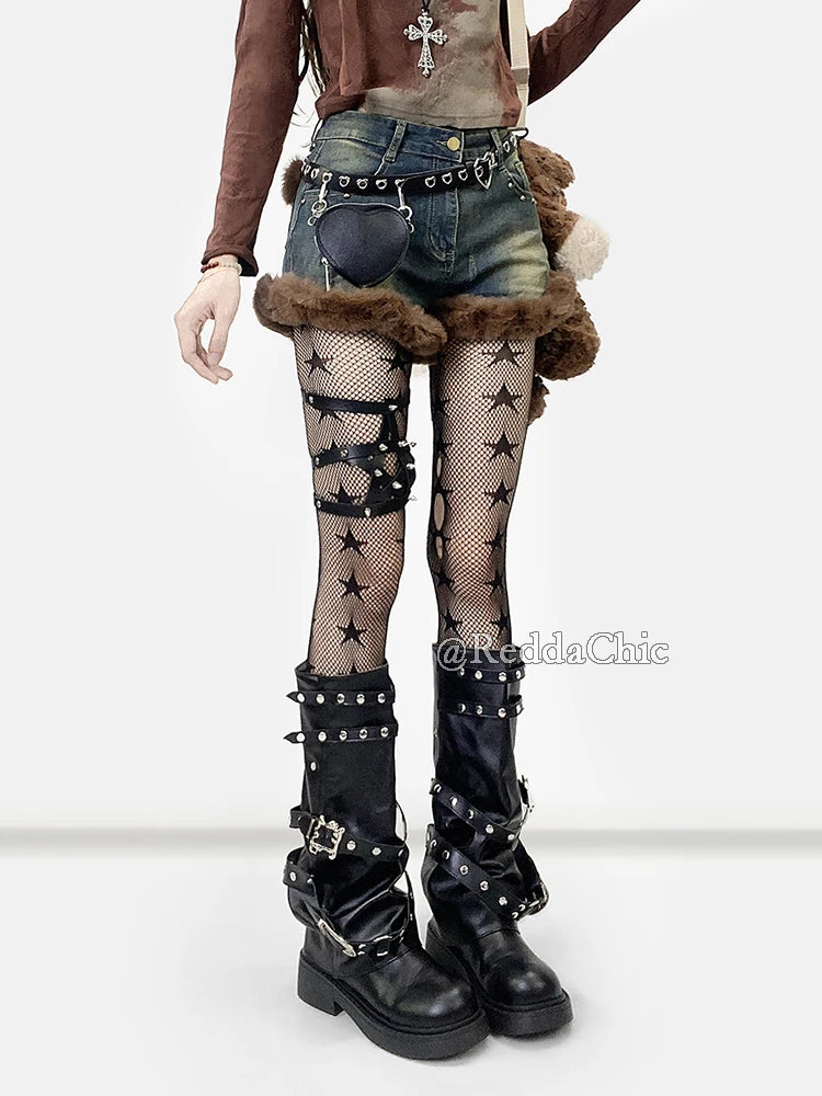 Fluffy Denim Cargo Shorts