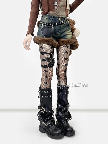 Fluffy Denim Cargo Shorts