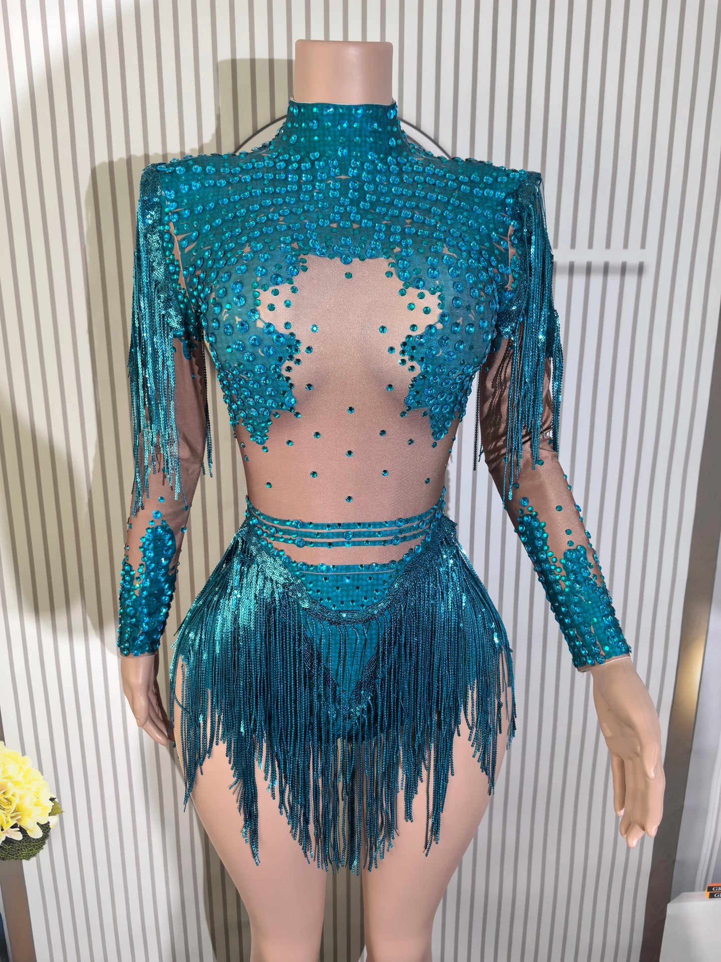 Blue Rhinestone Dance Bodysuit
