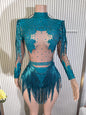 Blue Rhinestone Dance Bodysuit
