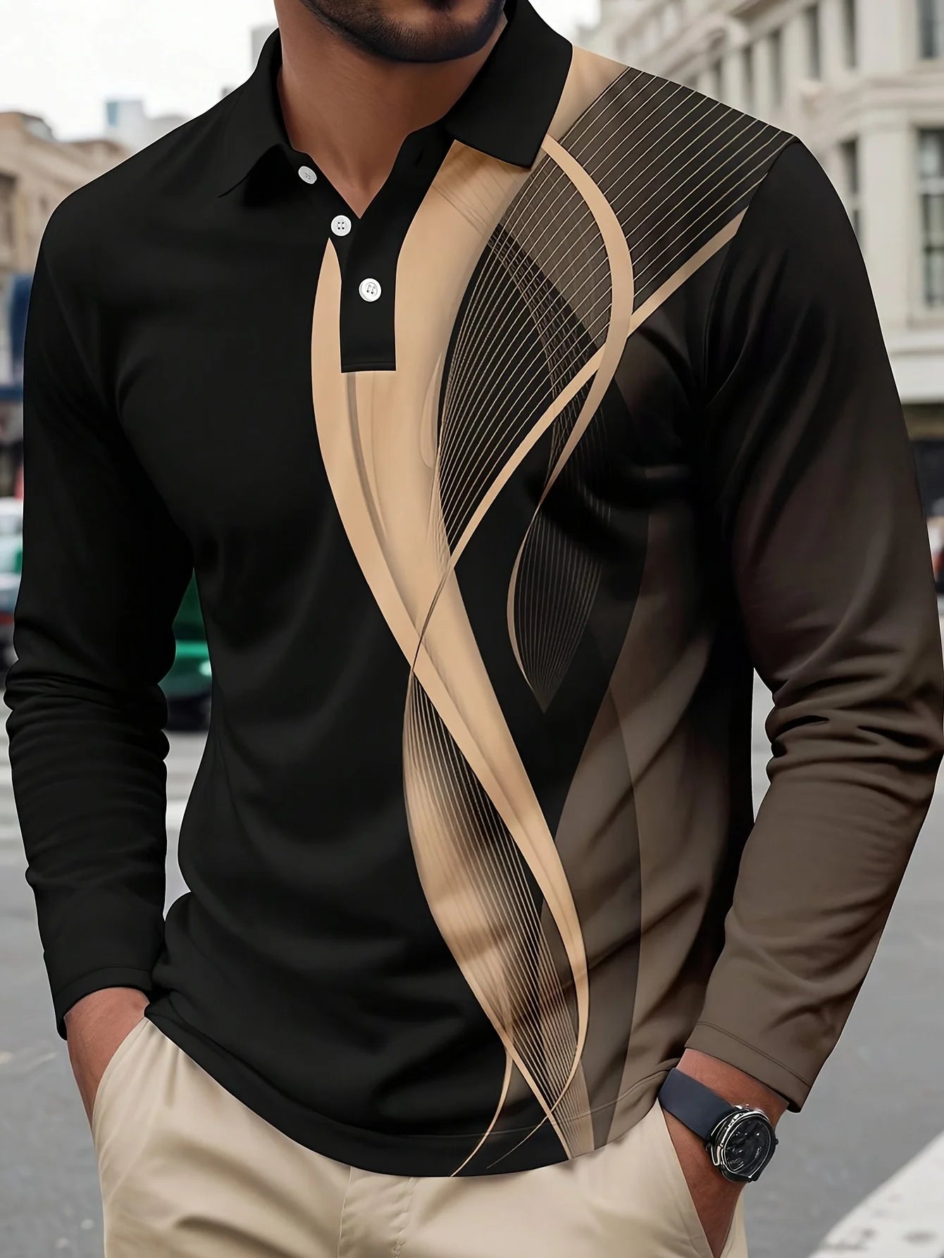 Men's Geometric Polyester Polo