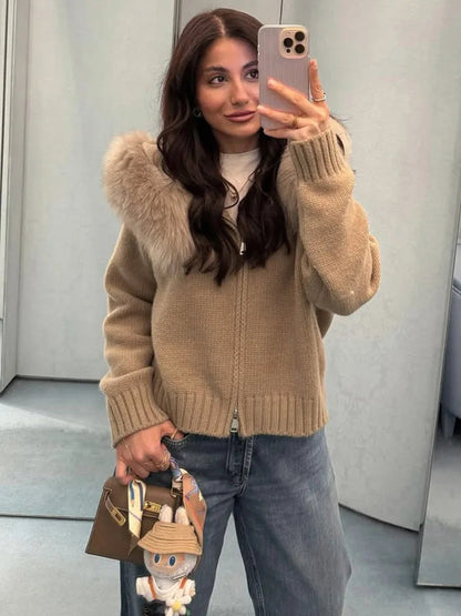 Fluffy Polyester Hooded Jacket Chicchar Fashion