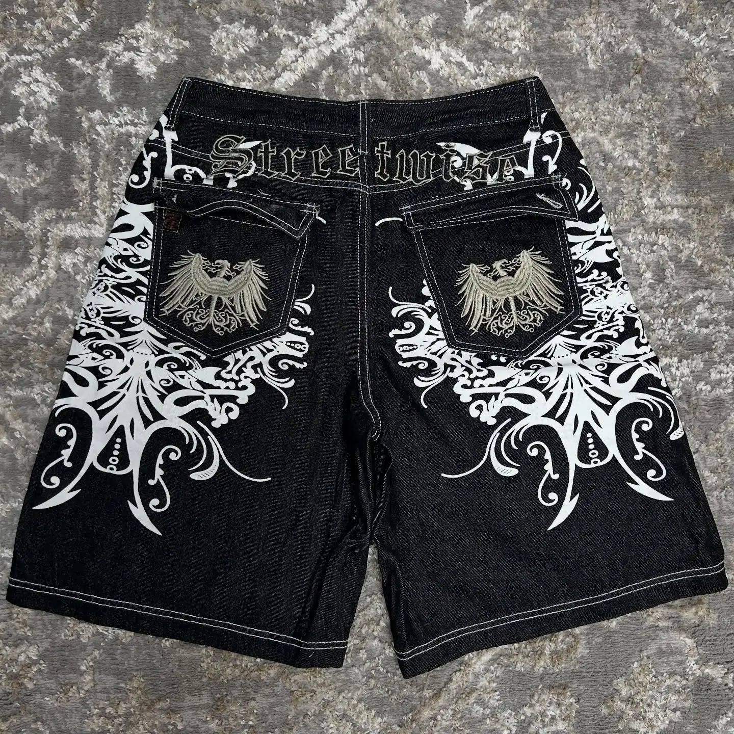 Baggy Embroidered Denim Shorts
