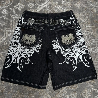 Baggy Embroidered Denim Shorts