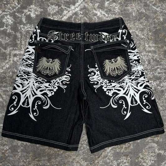 Baggy Embroidered Denim Shorts