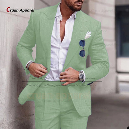 Sky Blue Linen Slim Suit