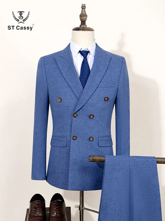 Light Blue Slim Knit Suit