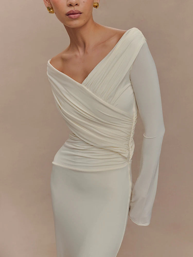 V-Neck Ruched Maxi Dress