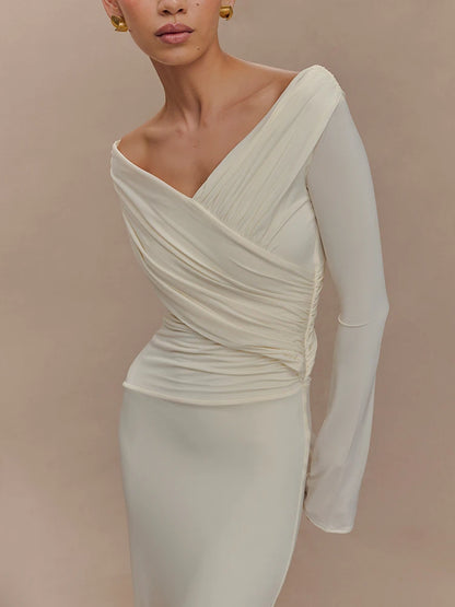 V-Neck Ruched Maxi Dress