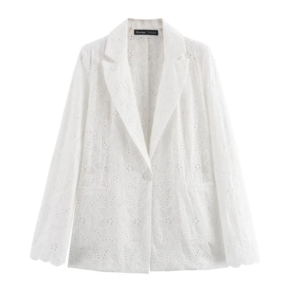 White Lace Blazer Shorts Set