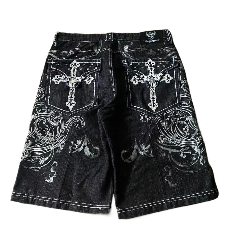 Baggy Embroidered Denim Shorts