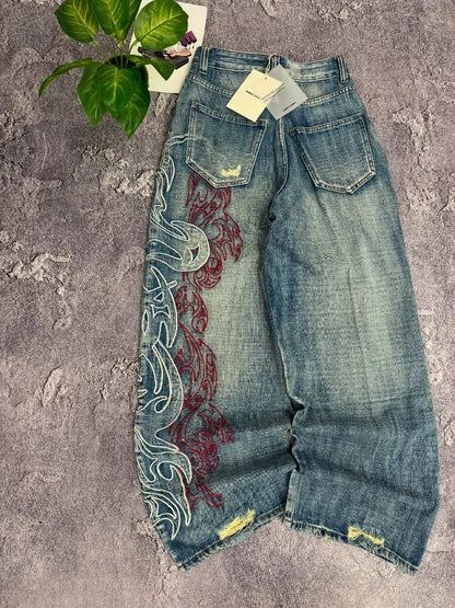 Y2K Embroidered Baggy Denim