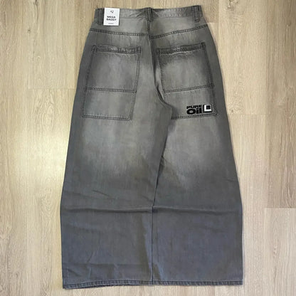 Y2K Embroidered Baggy Denim