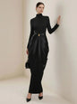 Black High-Neck Pleated Maxi