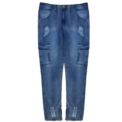 Wide Leg Denim Cargo Jeans