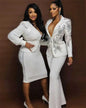 White Crystals Women Suit Set 2 Piece Blazer+Pants Trousers Formal Office Lady Jacket Customized Cotton Wedding Prom Party Coat - Chicchar Fashion