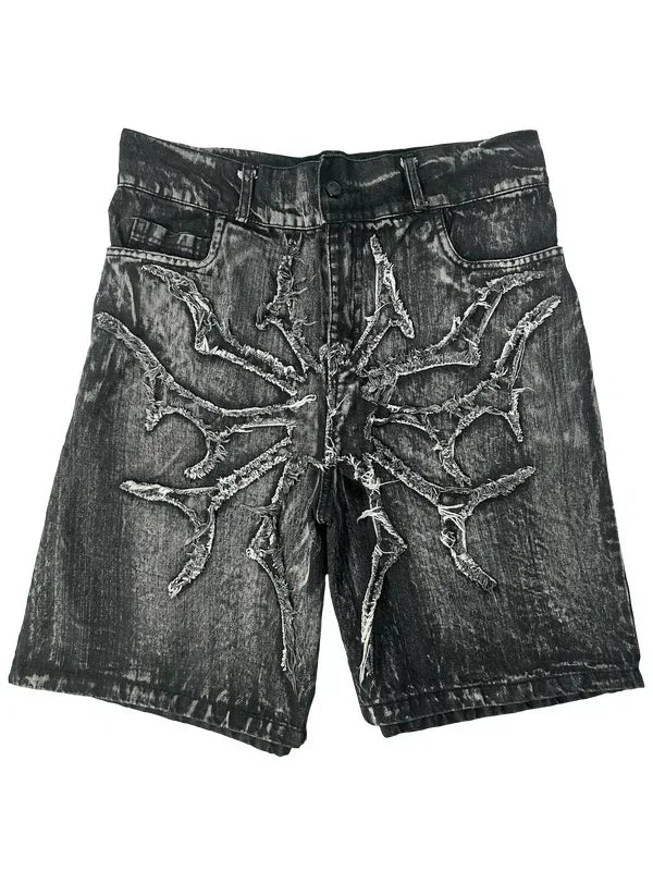 Retro Y2K Patch Denim Shorts - Unisex Casual Wear