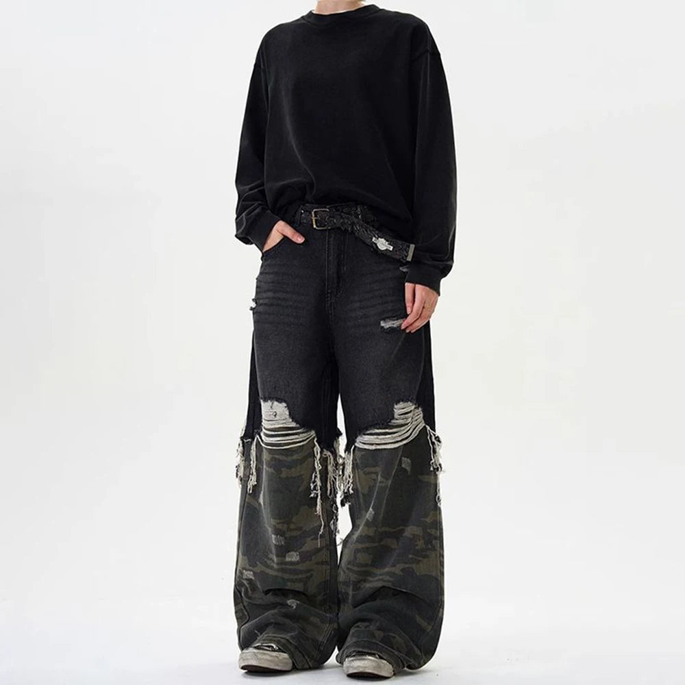 Retro Camouflage Ripped Jeans