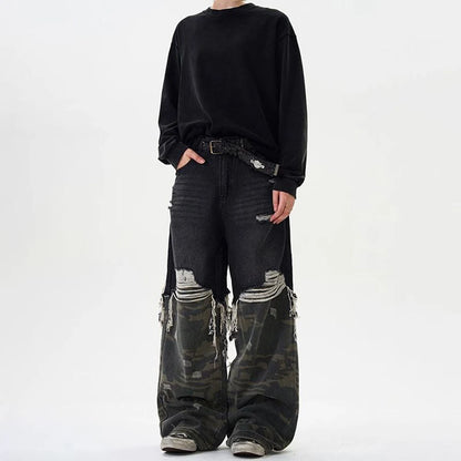 Retro Camouflage Ripped Jeans