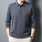 Men's Waffle Long Sleeved POLO Shirt with Letter Printed Lapel Casual Top