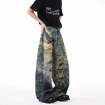Y2K Printed Wide-Leg Jeans