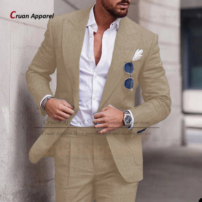 Sky Blue Linen Slim Suit