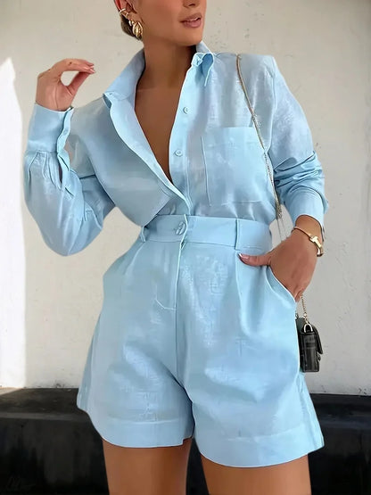 Women's High Waist Collar Suit