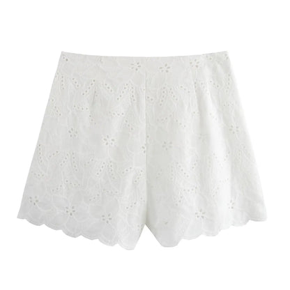 White Lace Blazer Shorts Set