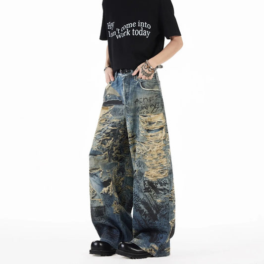 Y2K Printed Wide-Leg Jeans