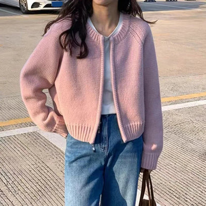 Cropped Zipper Knit Jacket Chicchar Fashion