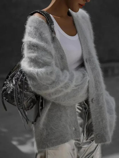 Oversized V-Neck Knit Cardigan Chicchar Fashion