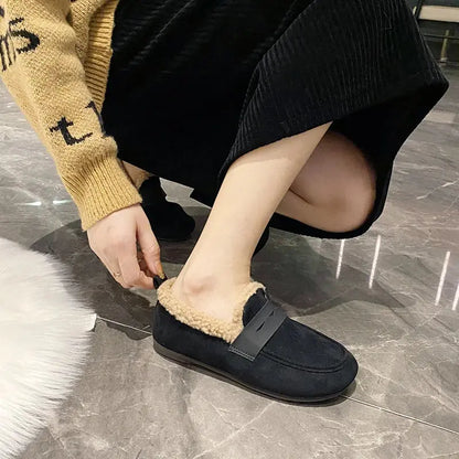 CRLAYDK Winter Women's Soft Fur Lining Moccasins Suede Ladies House Warm Indoor Outdoor Anti Skid Loafers Slip On Flat Shoes - Chicchar Fashion