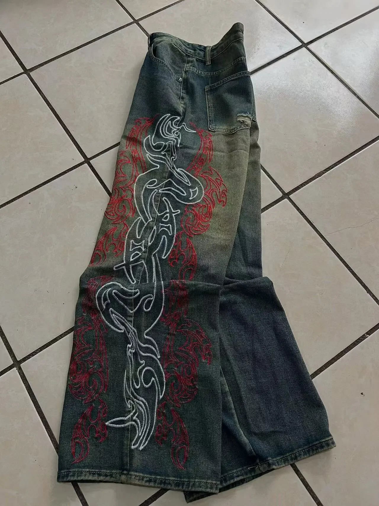 Embroidery Baggy Denim Jeans